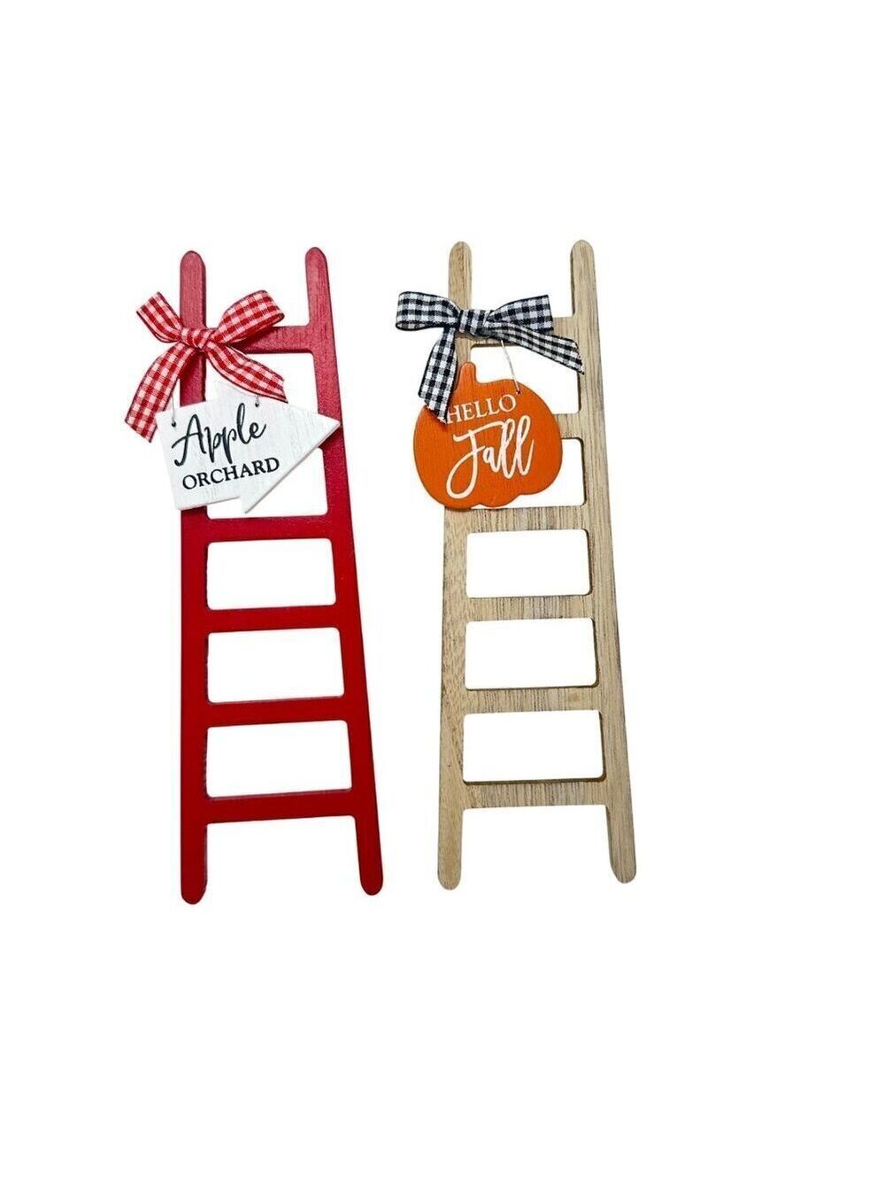 Fall Ladder Wood Decor Mini Sign Set 2pc Apple Orchard Autumn Rustic Tiered Tray - Picture 13 of 13
